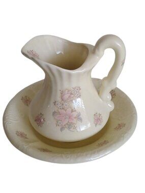 Vintage ATHENA California Small Floral Pitcher and Basin Set, Cream